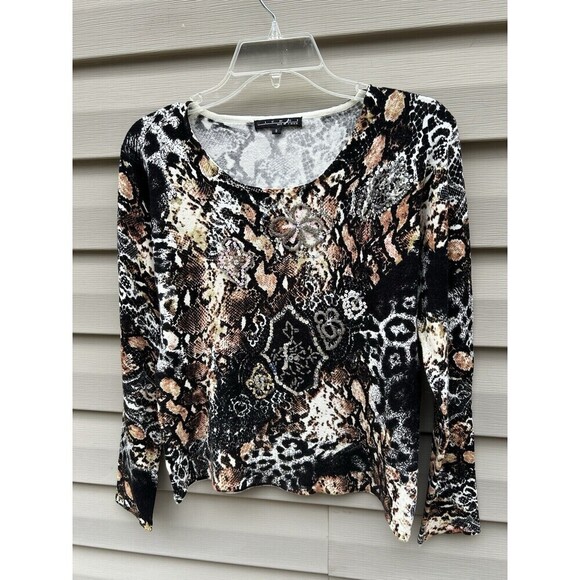 Pierri New York Women’s Sweater Animal Cheetah Print Sequins Y2K Mobwife Size S - Picture 2 of 7